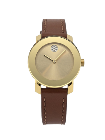 Movado Bold Trend 3600437 Women’s Gold Dial Leather Band Watch