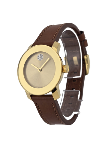 Movado Bold Trend 3600437 Women’s Gold Dial Leather Band Watch