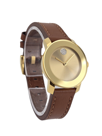 Movado Bold Trend 3600437 Women’s Gold Dial Leather Band Watch