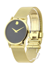 Movado Museum 0607647 Women's Black Dial Gold Mesh Bracelet Watch