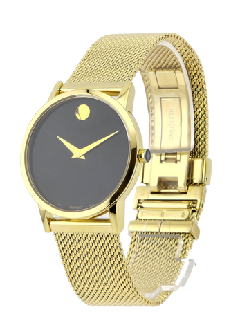 Movado Museum 0607647 Women's Black Dial Gold Mesh Bracelet Watch