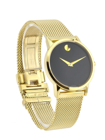 Movado Museum 0607647 Women's Black Dial Gold Mesh Bracelet Watch