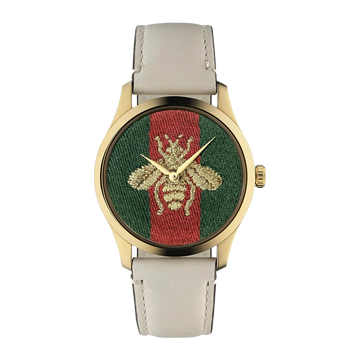 Gucci G-Timeless YA1265009 Women's Bee Dial Leather Band Watch
